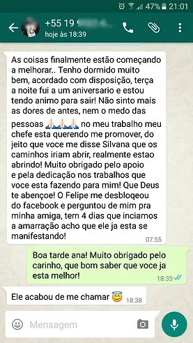 Mensagem de agradecimento enviada à Astróloga Silvana